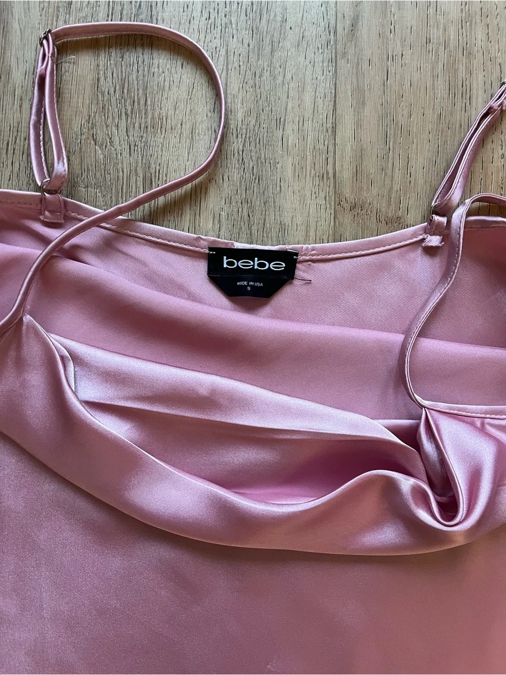 Bebe Pink Satin Cowl Neck Slip Midi Dress Small
